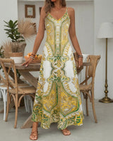 Aruba™ Maxi-Kleid mit ornamentalem Print und feinen Trägern in Gelb