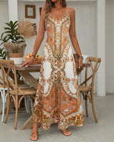 Aruba™ Maxi-Kleid mit ornamentalem Print und feinen Trägern in Orange