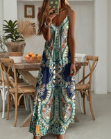 Aruba™ Maxi-Kleid mit ornamentalem Print und feinen Trägern in Wassergrün mit Dunkelblau