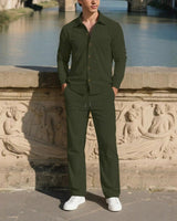 Monte Carlo™ Set mit leichter Textur und Hose mit verstellbarem elastischem Bund in Dunkelgrün