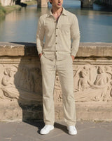 Monte Carlo™ Set mit leichter Textur und Hose mit verstellbarem elastischem Bund in Beige