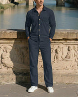 Monte Carlo™ Set mit leichter Textur und Hose mit verstellbarem elastischem Bund in Dunkelblau