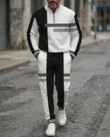 Hamburg™-Set mit Half-Zip-Kragen und gerader Passform in Schwarz-Weiß mit Grauen Streifen