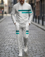 Hamburg™-Set mit Half-Zip-Kragen und gerader Passform in Hellgrau mit Aquagrünen Streifen