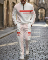 Hamburg™-Set mit Half-Zip-Kragen und gerader Passform in Weiß mit Rosa Details und Lachsfarbenen Streifen