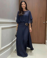 Hermine™ Jumpsuit-Set mit transparenter Überlage in Dunkelblau