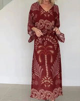 Orlena™- Kaftan Kleid mit kunstvollem Muster und Verstellbarem Taillenband in Rot
