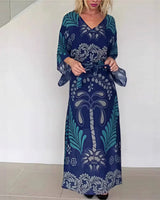 Orlena™- Kaftan Kleid mit kunstvollem Muster und Verstellbarem Taillenband in Blau