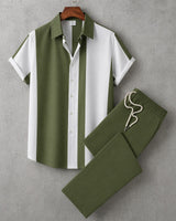 Dionysos™ Set mit asymmetrischen Streifen und Hose mit elastischem Bund in Grün