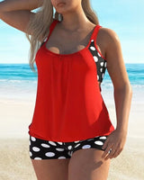 Lurielle™-Tankini-Set mit Lockerem Tanktop und Gemusterten Shorts in Rot