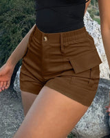 Nivara™-Shorts aus Premium-Twill mit Cargotaschen und Hohem Bund in Braun