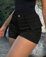 Nivara™-Shorts aus Premium-Twill mit Cargotaschen und Hohem Bund in Schwarz