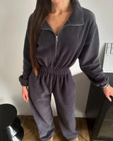 Vancouver™ Sweat-Jumpsuit mit Stehkragen und definierter Taille in Grau