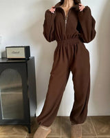 Vancouver™ Sweat-Jumpsuit mit Stehkragen und definierter Taille in Braun