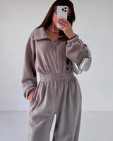 Vancouver™ Sweat-Jumpsuit mit Stehkragen und definierter Taille in Hellgrau
