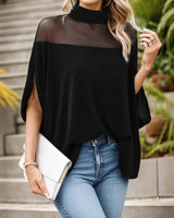 Parma™ Bluse mit Stehkragen und transparenten Schultern in Schwarz
