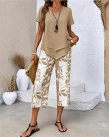 Nativ™ Set mit Lagenbluse und gemusterter Capri Hose in Beige