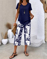 Nativ™ Set mit Lagenbluse und gemusterter Capri Hose in Dunkelblau