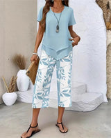 Nativ™ Set mit Lagenbluse und gemusterter Capri Hose in Hellblau
