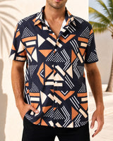Graffiti™ Hemd mit künstlerischem geometrischem Print und leichtem Fall in Dunkelblau mit Orange und Weiß