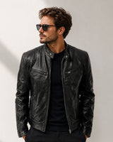 Yakuza™ Jacke aus Premium Leder mit Minimalistischem, Zeitlosem Design in Schwarz