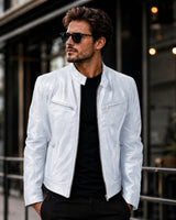 Yakuza™ Jacke aus Premium Leder mit Minimalistischem, Zeitlosem Design in Weiß
