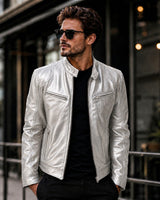 Yakuza™ Jacke aus Premium Leder mit Minimalistischem, Zeitlosem Design in Silber