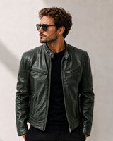Yakuza™ Jacke aus Premium Leder mit Minimalistischem, Zeitlosem Design in Dunkelgrün