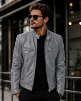 Yakuza™ Jacke aus Premium Leder mit Minimalistischem, Zeitlosem Design in Grau