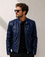 Yakuza™ Jacke aus Premium Leder mit Minimalistischem, Zeitlosem Design in Dunkelblau