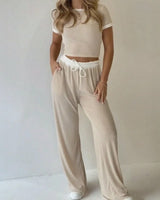 Liz™ Set aus Hochwertigem Rippstrick und Figurbetontem Cropped Top in Beige
