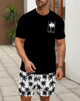 Bali™ Set Mit Exklusiven Prints und Modernem Stil in Schwarz mit weißen Shorts mit Palmen