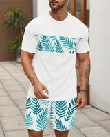Bali™ Set Mit Exklusiven Prints und Modernem Stil in Weiß mit blauen Shorts mit Blättern