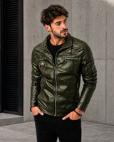 Vorreiter™ Premium Lederjacke mit Stehkragen in Olivgrün
