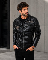 Vorreiter™ Premium Lederjacke mit Stehkragen in Schwarz