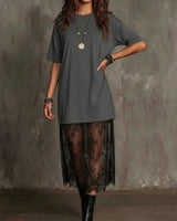 Lorient™ Maxikleid mit Transparentem Spitzenrock in Grau