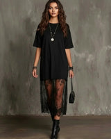 Lorient™ Maxikleid mit Transparentem Spitzenrock in Schwarz