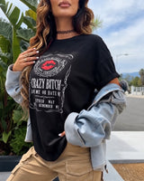 Skye™ Kurzarm-T-Shirt mit Vintage-Frontprint in Schwarz