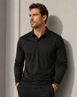 Salvatore™ Langarm-Poloshirt aus Premium-Atmungsaktivem Strick in Schwarz