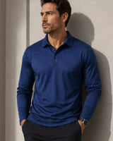 Salvatore™ Langarm-Poloshirt aus Premium-Atmungsaktivem Strick in Blau