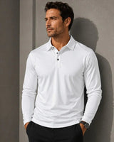 Salvatore™ Langarm-Poloshirt aus Premium-Atmungsaktivem Strick in Weiß