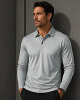 Salvatore™ Langarm-Poloshirt aus Premium-Atmungsaktivem Strick in Grau