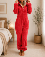 Mila™ Overall aus Kuschelplüsch mit Kapuze in Rot
