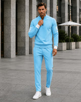 Alexander™ Set mit Stehkragen-Shirt mit Reißverschluss und Minimalistischer Hose in Hellblau