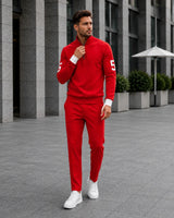 Alexander™ Set mit Stehkragen-Shirt mit Reißverschluss und Minimalistischer Hose in Rot