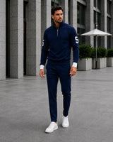 Alexander™ Set mit Stehkragen-Shirt mit Reißverschluss und Minimalistischer Hose in Dunkelblau