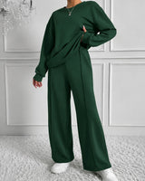 Estelle™ Premium-Sweatshirt-Set mit Palazzo-Hose in Grün