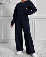 Estelle™ Premium-Sweatshirt-Set mit Palazzo-Hose in Dunkelblau