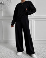 Estelle™ Premium-Sweatshirt-Set mit Palazzo-Hose in Schwarz