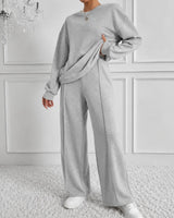 Estelle™ Premium-Sweatshirt-Set mit Palazzo-Hose in Hellgrau